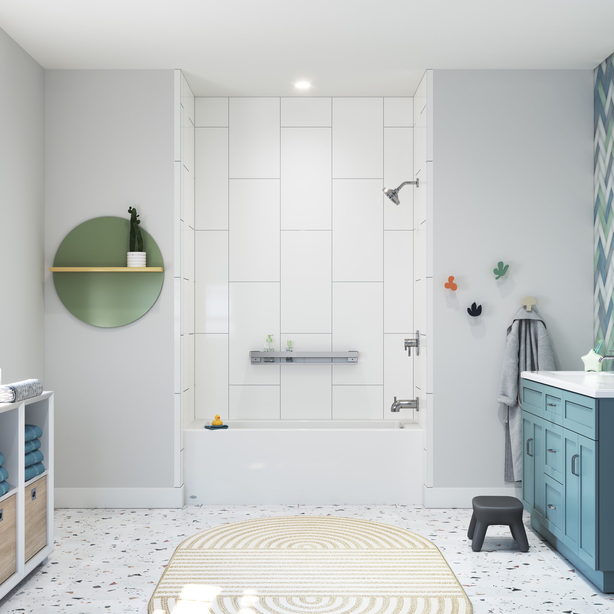 JBR_Textured_Grout_Vertical_Walls_Alabaster_White_Signature_Collection_Bathtub_Alabaster_White_Vazia_Tub_System_Chrome_Grab_Shelf_Chrome_3