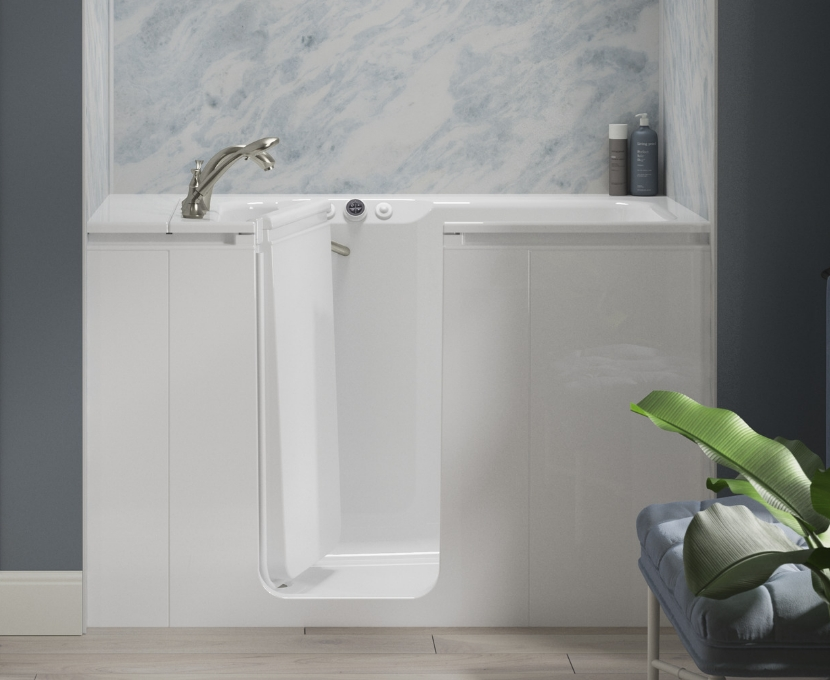 Photo of a walk in tub with the door open